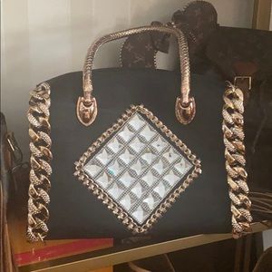 Rose Gold and Black Embellished Handbag New!